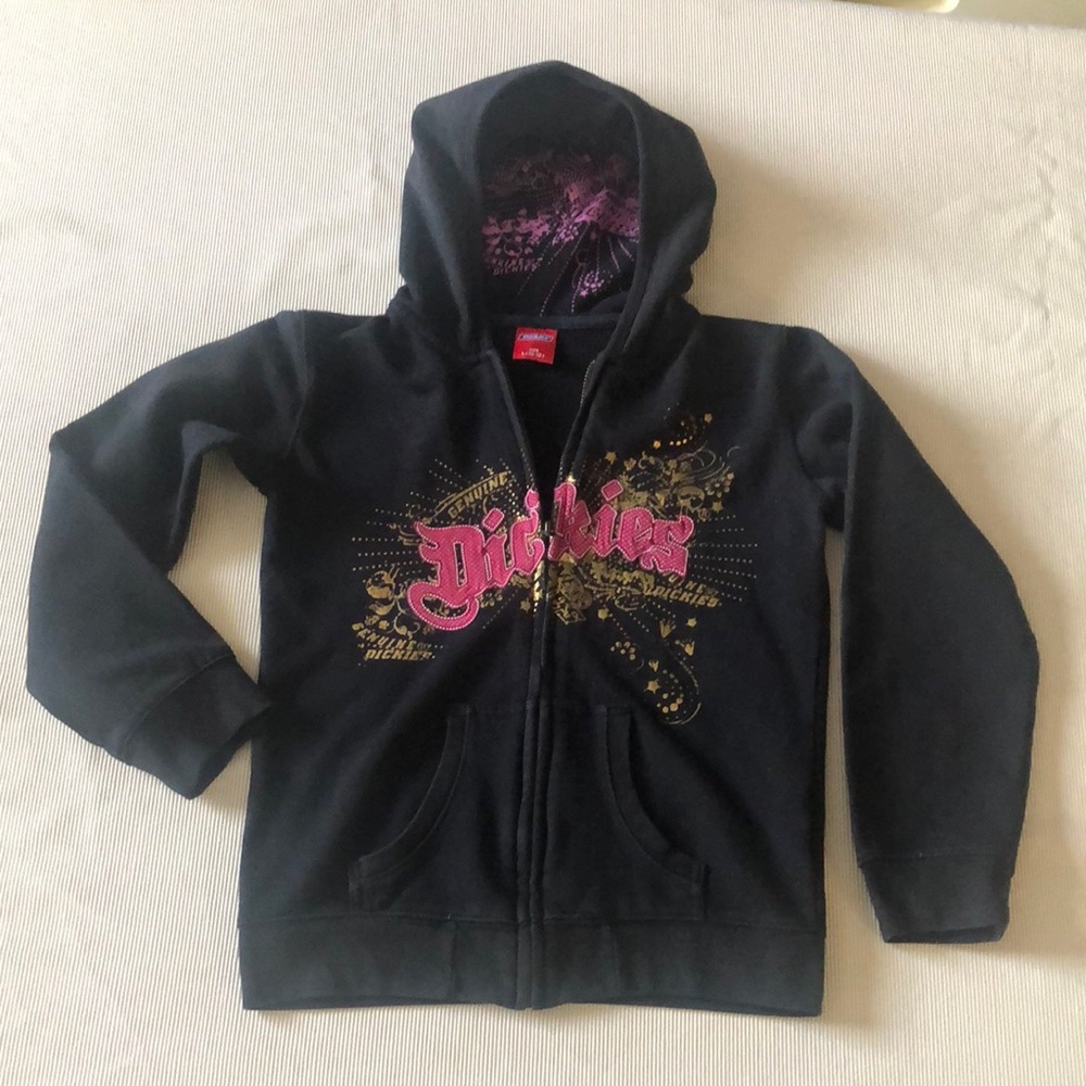 Dickies Kids Black Hoodie with Pink and Gold Accents